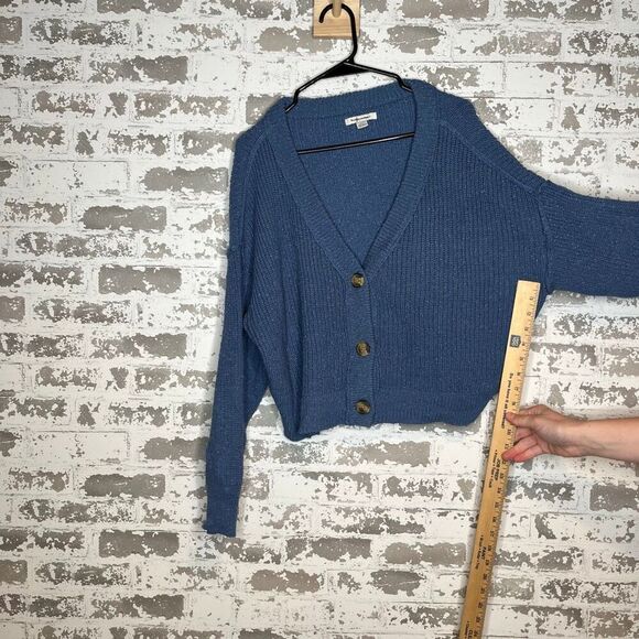 American Eagle | women blue knitted cardigan sweater - Picture 6 of 10